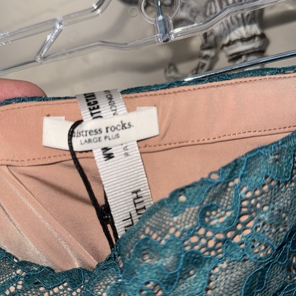 Mistress Rocks tube top NEW Teal and Green Lace large lined - Picture 3 of 4